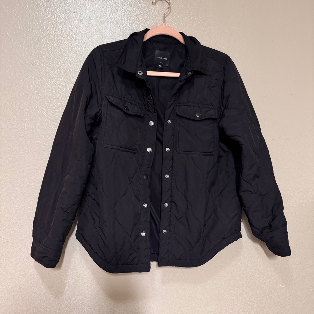 Love tree Black Quilted Button-Front Jacket